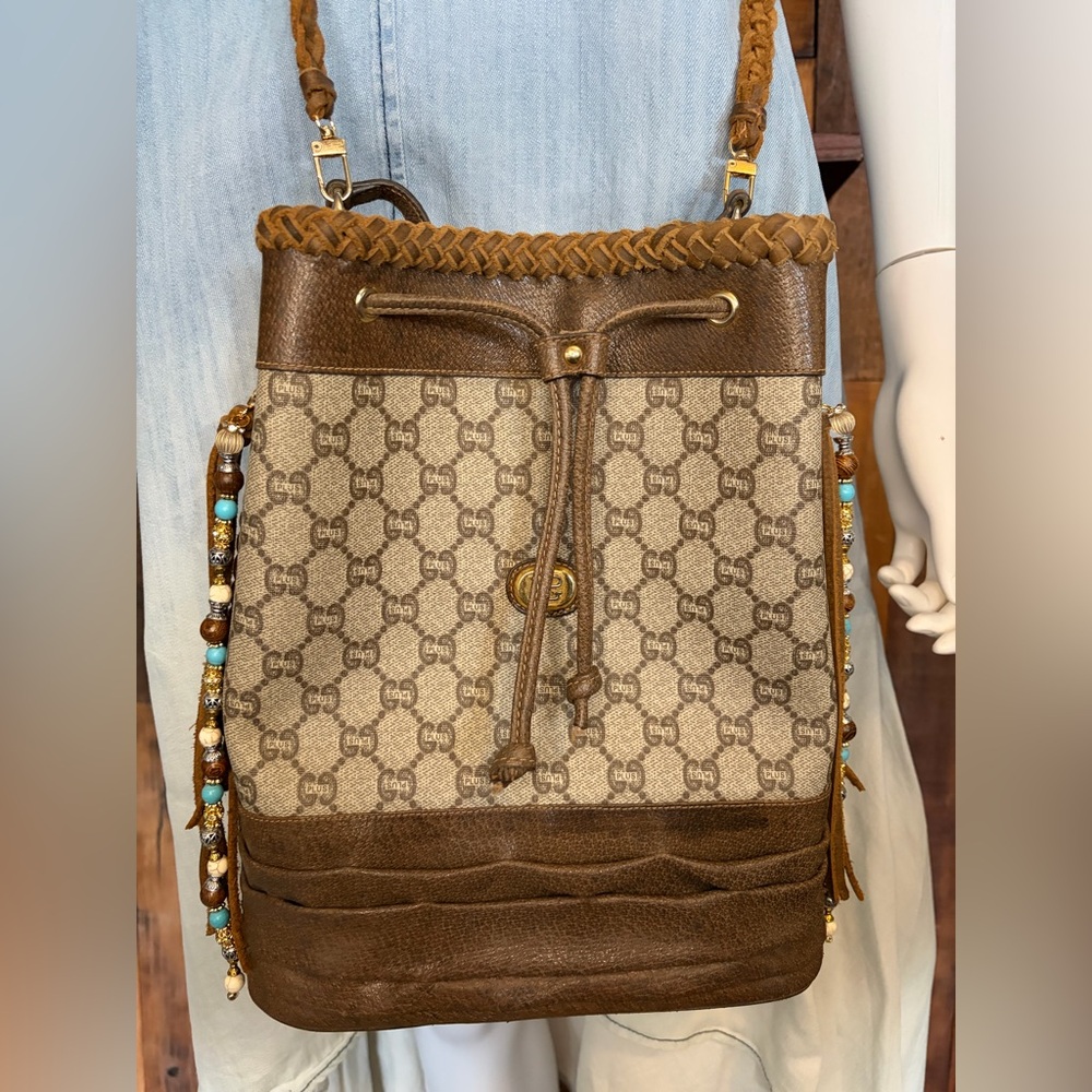 Gucci Bag Bucket Fringe Braided Vintage Gucci Plus Bucket Western Style Boho - Picture 3 of 14